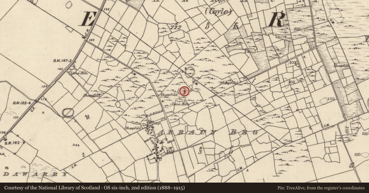 Ordnance Survey six-inch map, 2nd edition (1888–1915) covering the location of Souterrain, Garraun Beg, County Galway, with a pin at the register's coordinates