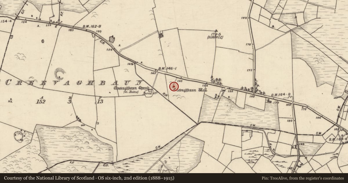 Ordnance Survey six-inch map, 2nd edition (1888–1915) covering the location of Ritual site - holy well, Kilmore, County Galway, with a pin at the register's coordinates