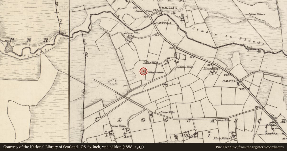 Ordnance Survey six-inch map, 2nd edition (1888–1915) covering the location of Ecclesiastical enclosure, Cloonascragh, County Galway, with a pin at the register's coordinates