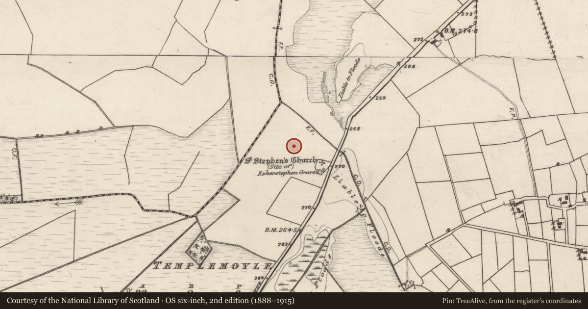 Ordnance Survey six-inch map, 2nd edition (1888–1915) covering the location of Enclosure, Templemoyle, County Galway, with a pin at the register's coordinates