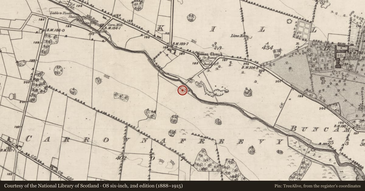 Ordnance Survey six-inch map, 2nd edition (1888–1915) covering the location of Souterrain, Carrownafreevy, County Galway, with a pin at the register's coordinates