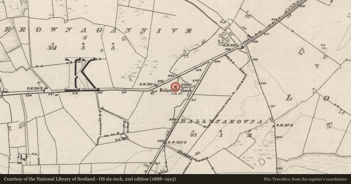 Ordnance Survey six-inch map, 2nd edition (1888–1915) covering the location of Enclosure, Carrownagannive, County Galway, with a pin at the register's coordinates