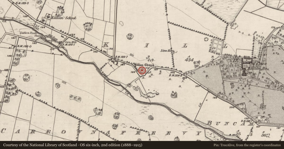 Ordnance Survey six-inch map, 2nd edition (1888–1915) covering the location of Chapel, Killian, County Galway, with a pin at the register's coordinates