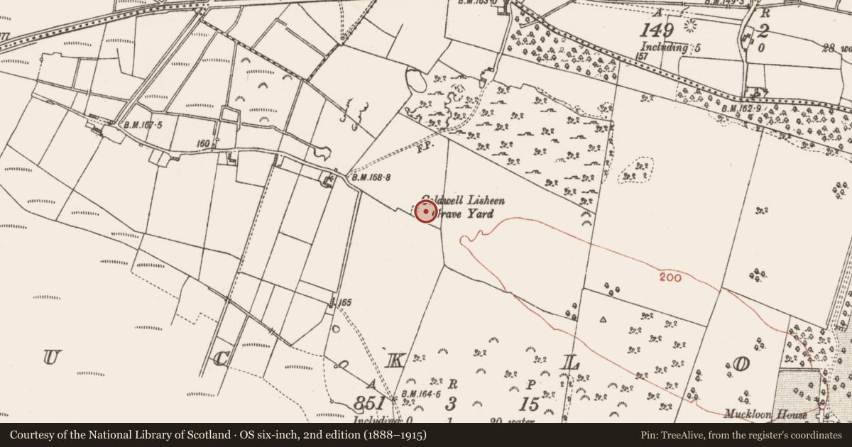 Ordnance Survey six-inch map, 2nd edition (1888–1915) covering the location of Children's burial ground, Muckloon, County Galway, with a pin at the register's coordinates