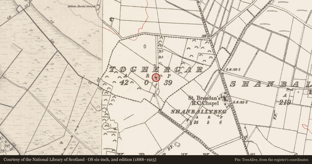Ordnance Survey six-inch map, 2nd edition (1888–1915) covering the location of Building, Toghergar, County Galway, with a pin at the register's coordinates