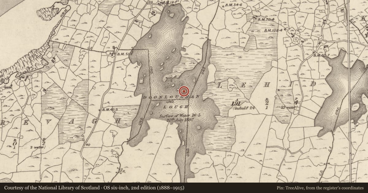 Ordnance Survey six-inch map, 2nd edition (1888–1915) covering the location of Ringfort - cashel, Doonloughan, County Galway, with a pin at the register's coordinates