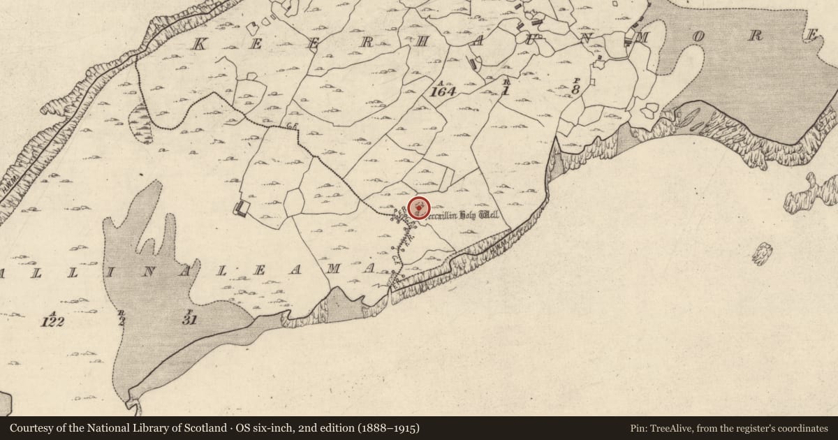 Ordnance Survey six-inch map, 2nd edition (1888–1915) covering the location of Penitential station, Keerhaunmore, County Galway, with a pin at the register's coordinates
