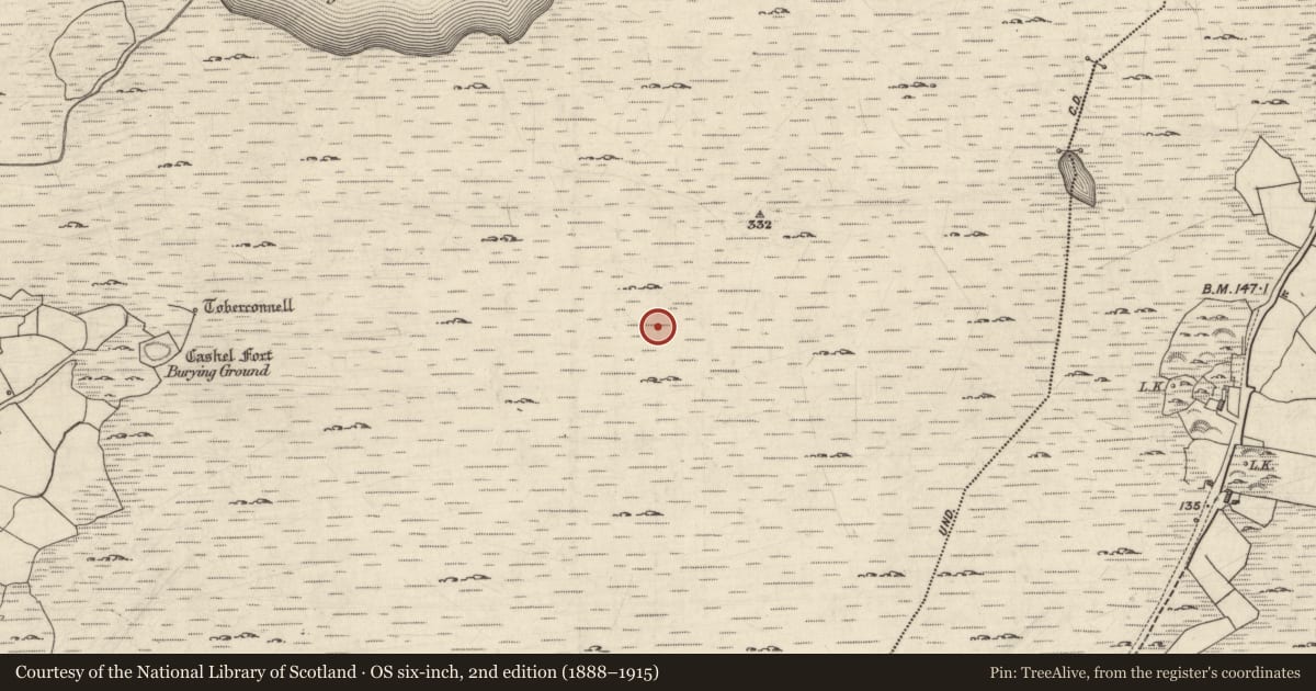 Ordnance Survey six-inch map, 2nd edition (1888–1915) covering the location of Ritual site - holy/saint's stone, Cashel, County Galway, with a pin at the register's coordinates