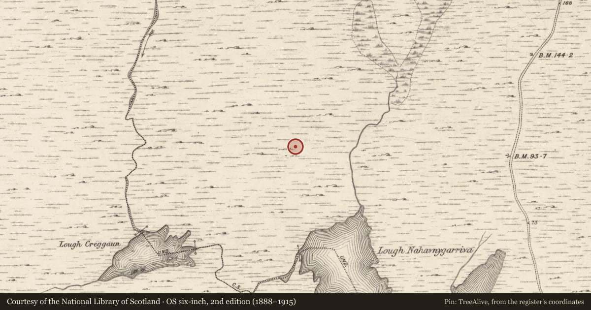 Ordnance Survey six-inch map, 2nd edition (1888–1915) covering the location of Penitential station, Cnoc An Daimh, County Galway, with a pin at the register's coordinates