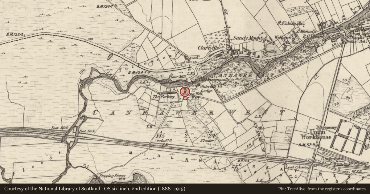 Ordnance Survey six-inch map, 2nd edition (1888–1915) covering the location of Well, Canrawer West, County Galway, with a pin at the register's coordinates