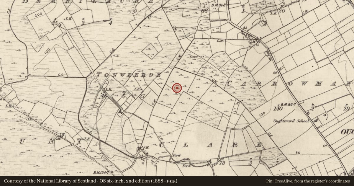 Ordnance Survey six-inch map, 2nd edition (1888–1915) covering the location of Ringfort - cashel, Clare, County Galway, with a pin at the register's coordinates