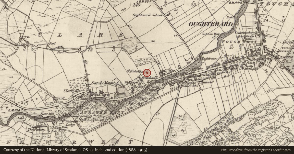 Ordnance Survey six-inch map, 2nd edition (1888–1915) covering the location of Ritual site - holy well, Clare, County Galway, with a pin at the register's coordinates