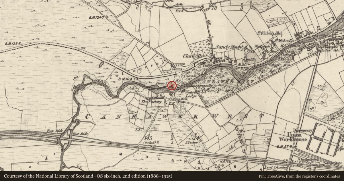 Ordnance Survey six-inch map, 2nd edition (1888–1915) covering the location of Mill - corn, Claremount, County Galway, with a pin at the register's coordinates