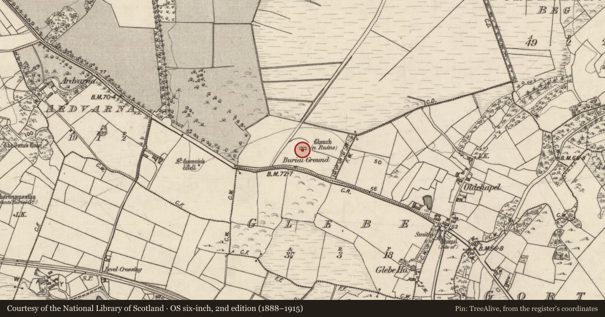 Ordnance Survey six-inch map, 2nd edition (1888–1915) covering the location of Church, Lemonfield, County Galway, with a pin at the register's coordinates