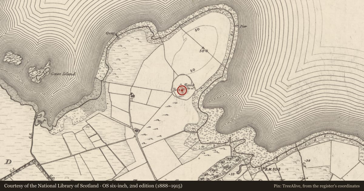 Ordnance Survey six-inch map, 2nd edition (1888–1915) covering the location of Church, Portacarron, County Galway, with a pin at the register's coordinates