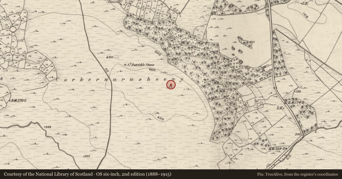 Ordnance Survey six-inch map, 2nd edition (1888–1915) covering the location of Cairn - unclassified, Clooshgereen, County Galway, with a pin at the register's coordinates