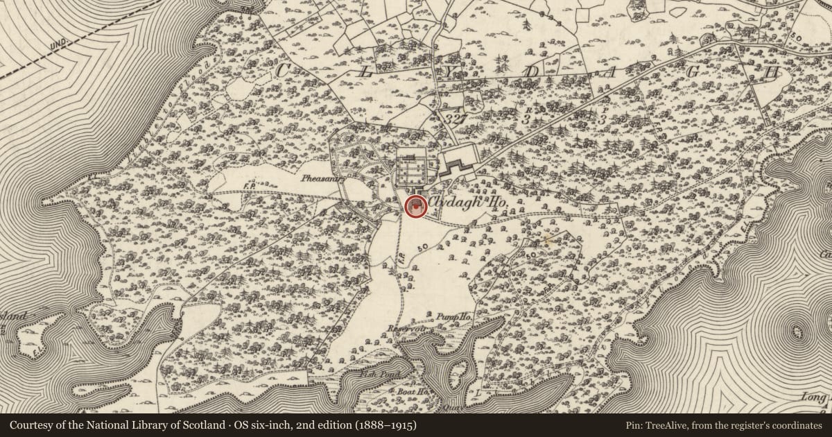 Ordnance Survey six-inch map, 2nd edition (1888–1915) covering the location of Country house, Clydagh, County Galway, with a pin at the register's coordinates