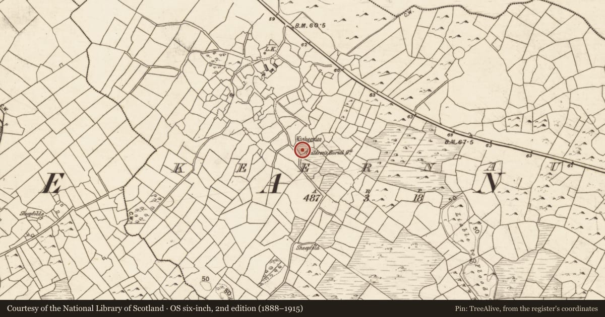 Ordnance Survey six-inch map, 2nd edition (1888–1915) covering the location of Enclosure, Keernaun, County Galway, with a pin at the register's coordinates