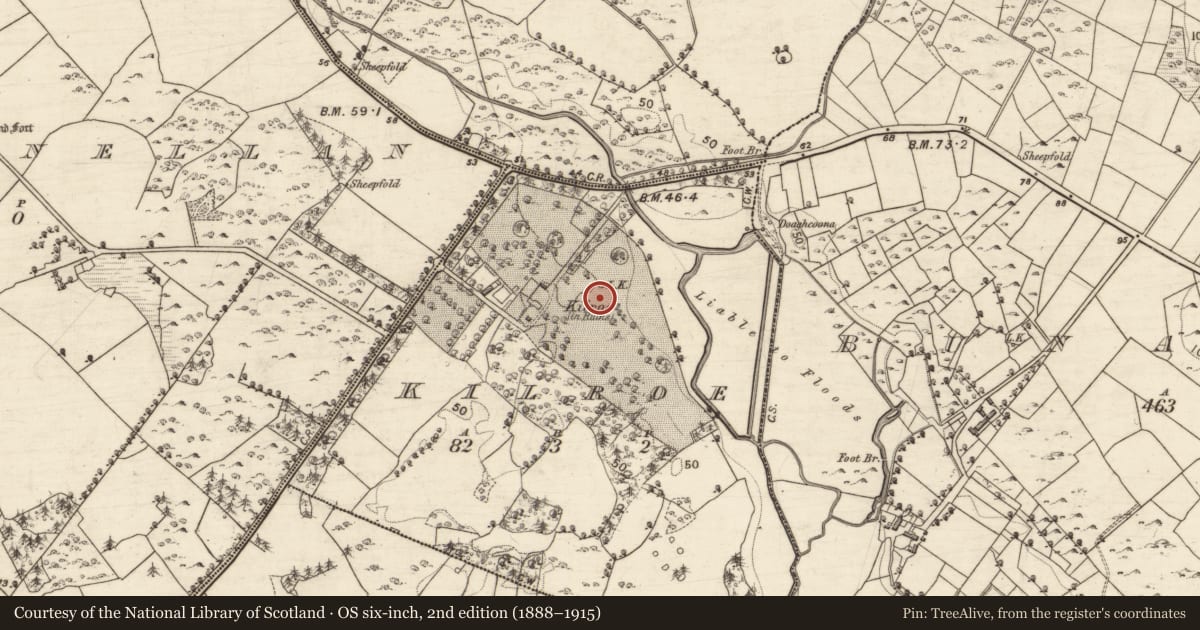 Ordnance Survey six-inch map, 2nd edition (1888–1915) covering the location of Kiln - lime, Kilroe, County Galway, with a pin at the register's coordinates