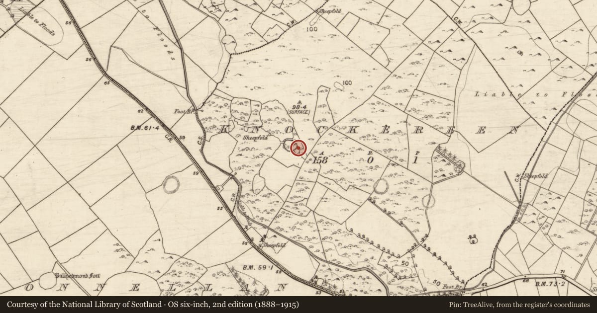 Ordnance Survey six-inch map, 2nd edition (1888–1915) covering the location of Souterrain, Knockereen, County Galway, with a pin at the register's coordinates