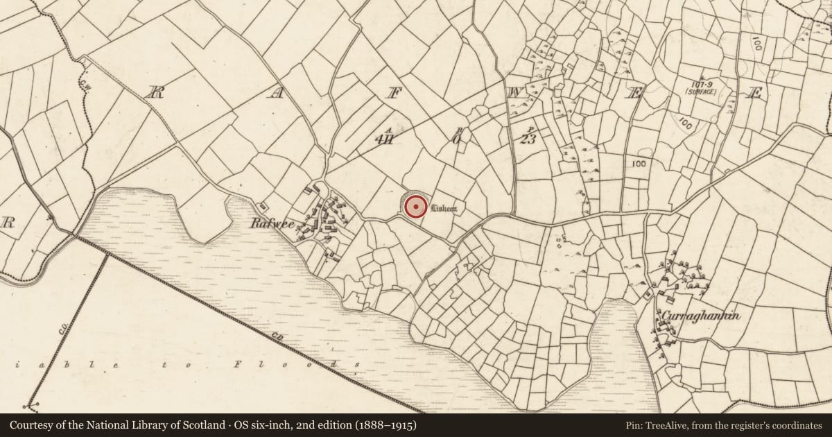 Ordnance Survey six-inch map, 2nd edition (1888–1915) covering the location of Ringfort - unclassified, Rafwee, County Galway, with a pin at the register's coordinates