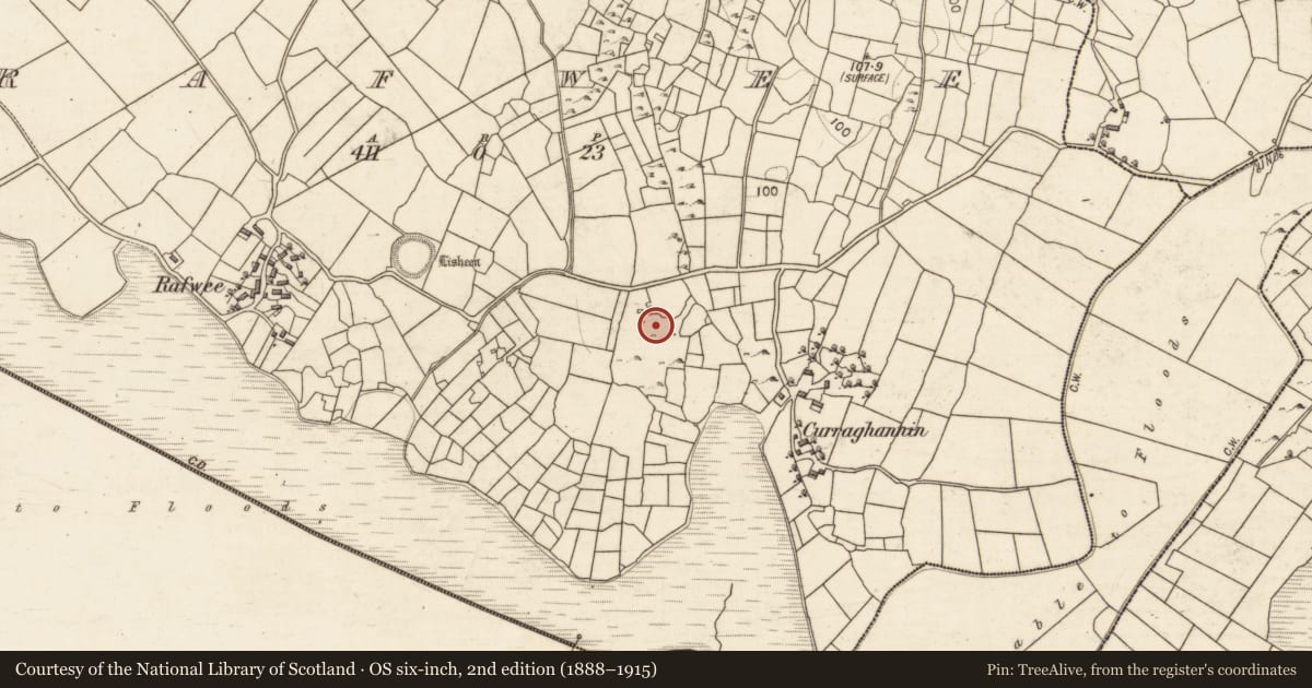 Ordnance Survey six-inch map, 2nd edition (1888–1915) covering the location of Ringfort - unclassified, Rafwee, County Galway, with a pin at the register's coordinates