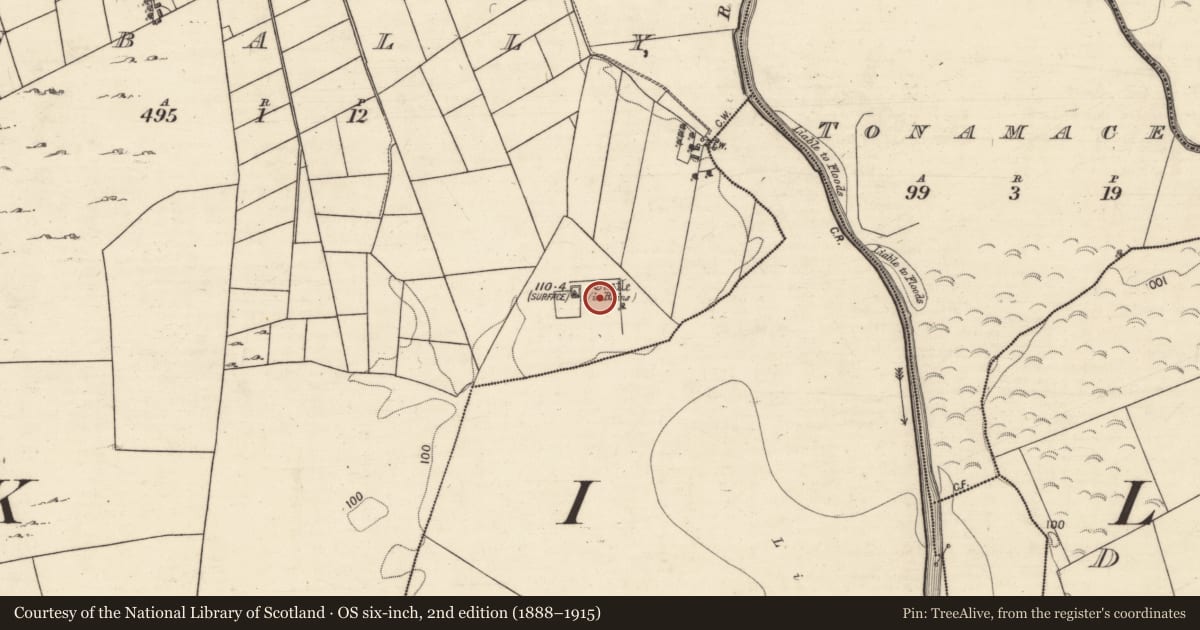 Ordnance Survey six-inch map, 2nd edition (1888–1915) covering the location of Bawn, Anbally, County Galway, with a pin at the register's coordinates