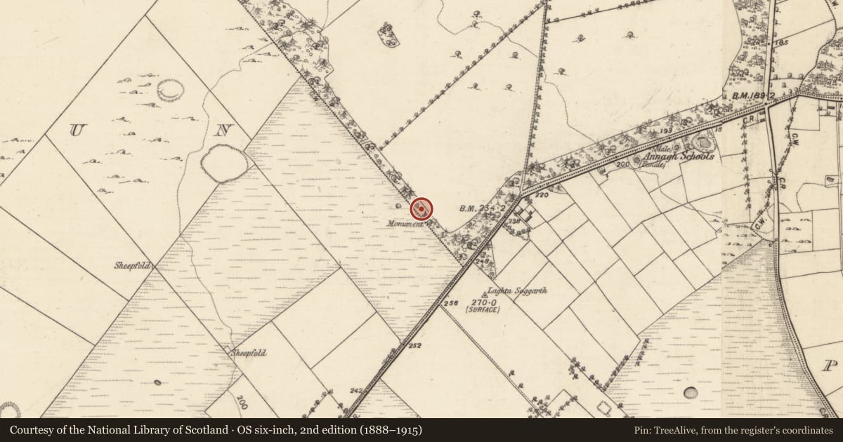 Ordnance Survey six-inch map, 2nd edition (1888–1915) covering the location of Monumental structure, Annagh, County Galway, with a pin at the register's coordinates