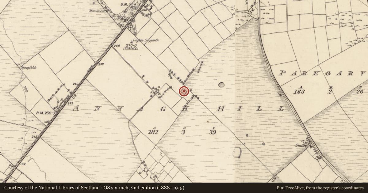 Ordnance Survey six-inch map, 2nd edition (1888–1915) covering the location of Enclosure, Annagh Hill, County Galway, with a pin at the register's coordinates