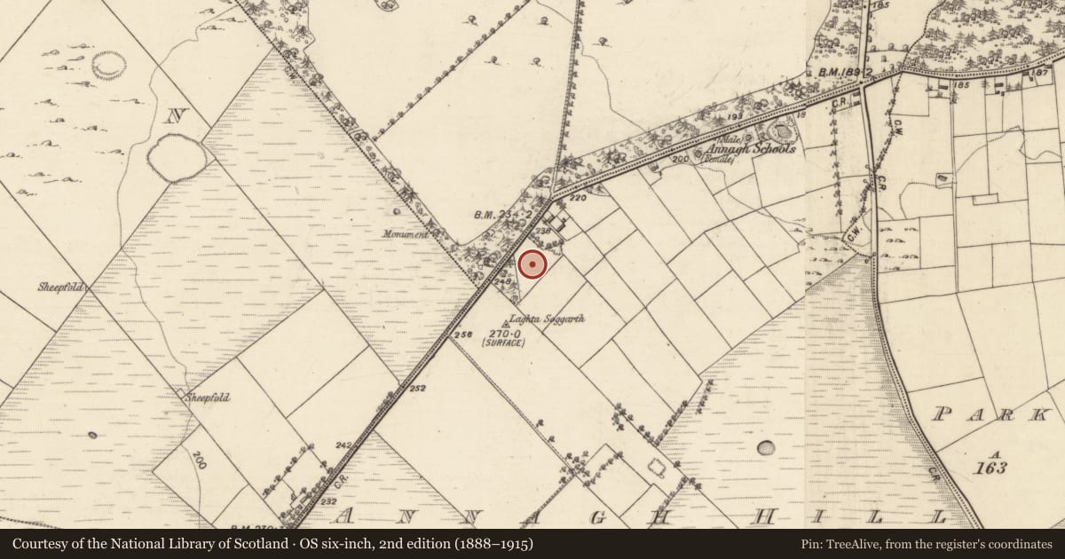 Ordnance Survey six-inch map, 2nd edition (1888–1915) covering the location of Mass-rock, Annagh Hill, County Galway, with a pin at the register's coordinates