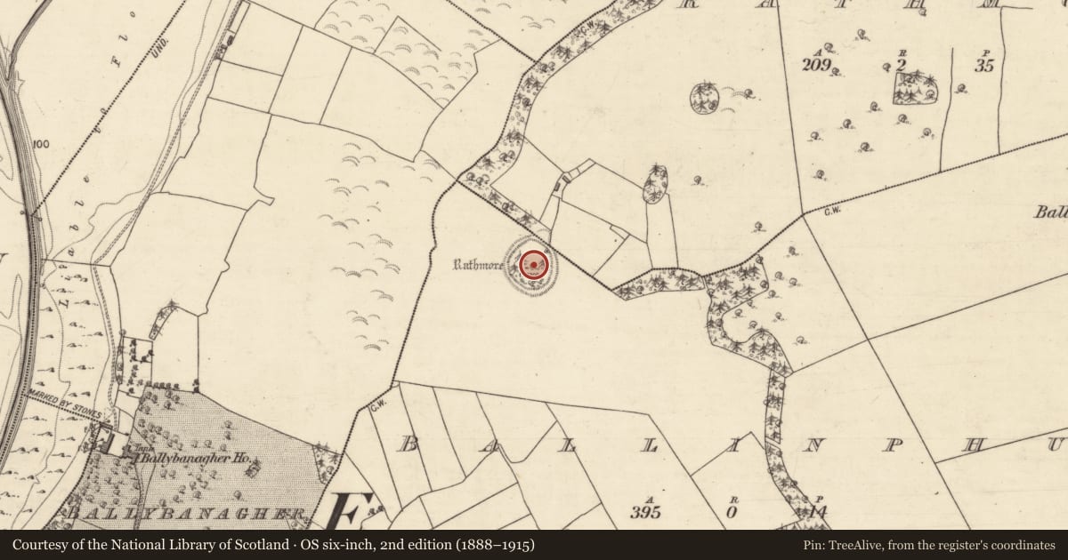 Ordnance Survey six-inch map, 2nd edition (1888–1915) covering the location of Ringfort - rath, Ballinphuil, Rathmore, County Galway, with a pin at the register's coordinates
