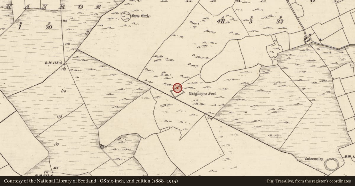 Ordnance Survey six-inch map, 2nd edition (1888–1915) covering the location of Building, Caheravoley, County Galway, with a pin at the register's coordinates
