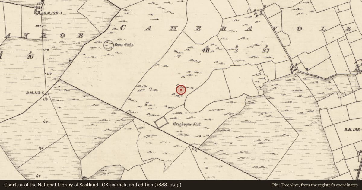 Ordnance Survey six-inch map, 2nd edition (1888–1915) covering the location of House - indeterminate date, Caheravoley, County Galway, with a pin at the register's coordinates