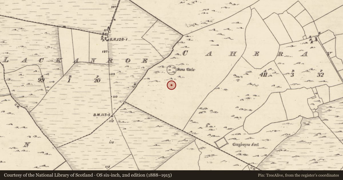 Ordnance Survey six-inch map, 2nd edition (1888–1915) covering the location of House - indeterminate date, Caheravoley, County Galway, with a pin at the register's coordinates