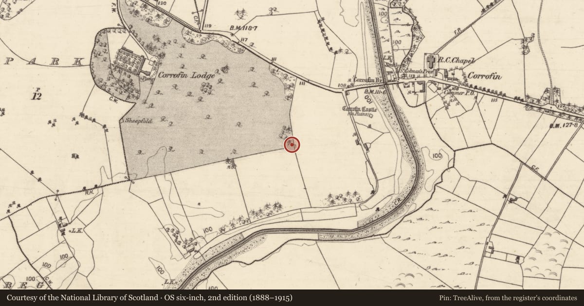 Ordnance Survey six-inch map, 2nd edition (1888–1915) covering the location of Enclosure, Corrofin, County Galway, with a pin at the register's coordinates