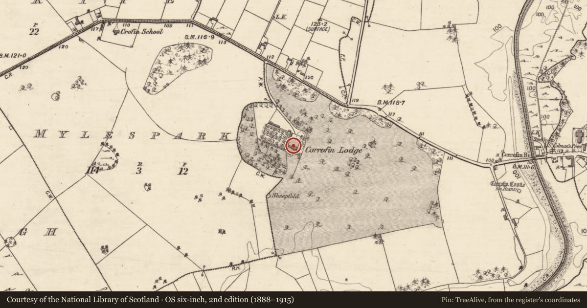 Ordnance Survey six-inch map, 2nd edition (1888–1915) covering the location of Country house, Corrofin, County Galway, with a pin at the register's coordinates