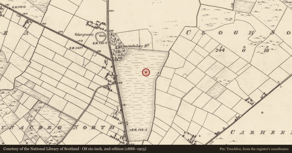 Ordnance Survey six-inch map, 2nd edition (1888–1915) covering the location of Mound, Cummer, County Galway, with a pin at the register's coordinates