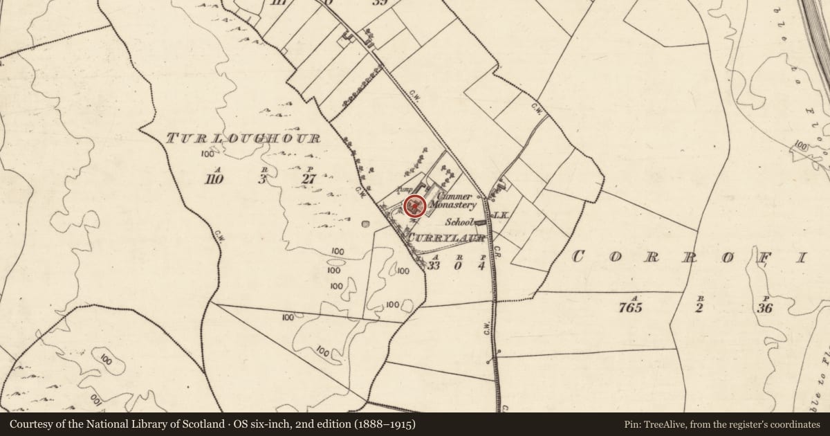 Ordnance Survey six-inch map, 2nd edition (1888–1915) covering the location of Building, Currylaur, County Galway, with a pin at the register's coordinates