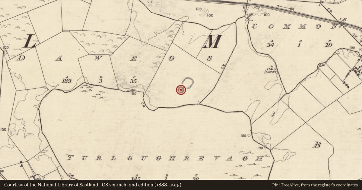 Ordnance Survey six-inch map, 2nd edition (1888–1915) covering the location of Ringfort - rath, Dawros, County Galway, with a pin at the register's coordinates