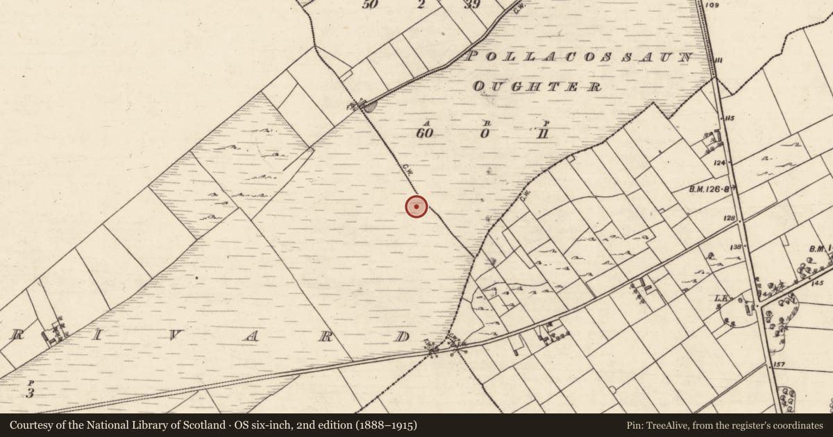 Ordnance Survey six-inch map, 2nd edition (1888–1915) covering the location of Fulacht fia, Kilcurrivard, County Galway, with a pin at the register's coordinates