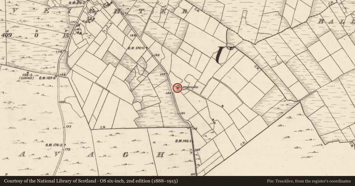 Ordnance Survey six-inch map, 2nd edition (1888–1915) covering the location of Well, Kilcurriv Eighter, County Galway, with a pin at the register's coordinates