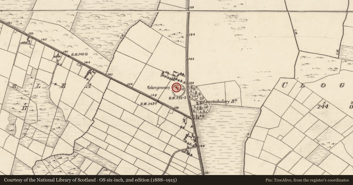 Ordnance Survey six-inch map, 2nd edition (1888–1915) covering the location of Souterrain, Moneen, County Galway, with a pin at the register's coordinates