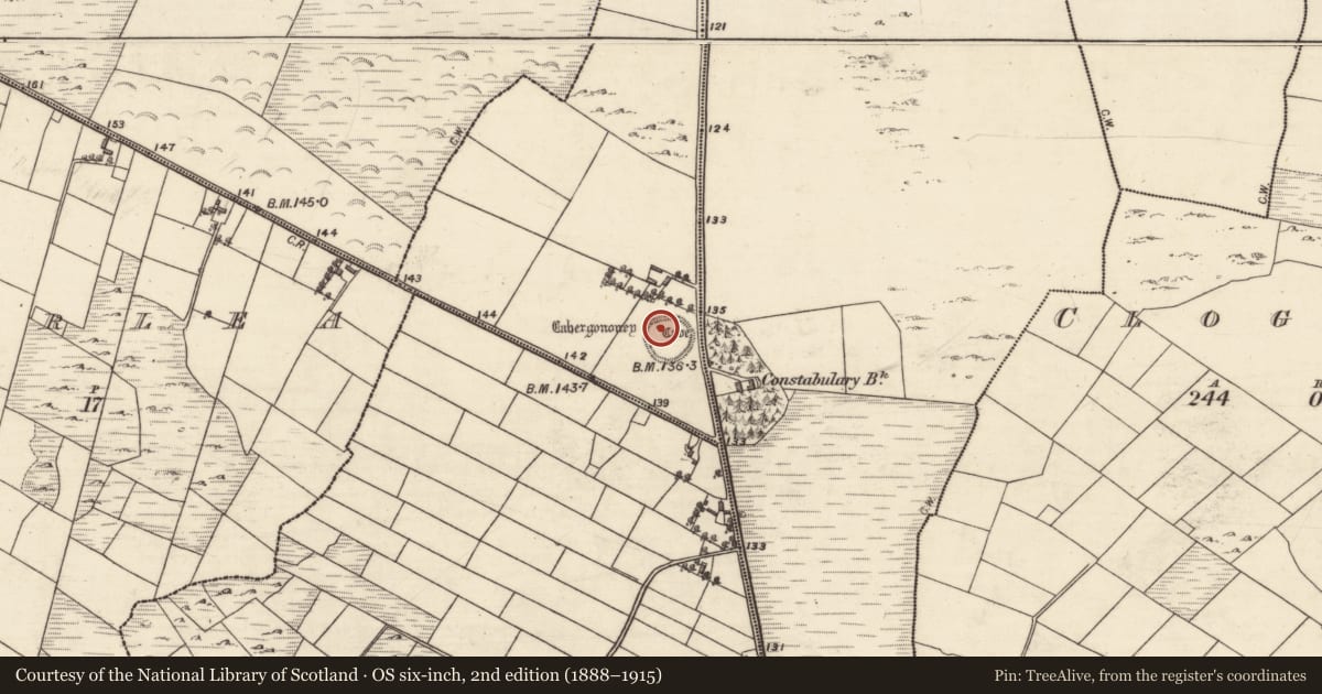 Ordnance Survey six-inch map, 2nd edition (1888–1915) covering the location of House - indeterminate date, Moneen, County Galway, with a pin at the register's coordinates