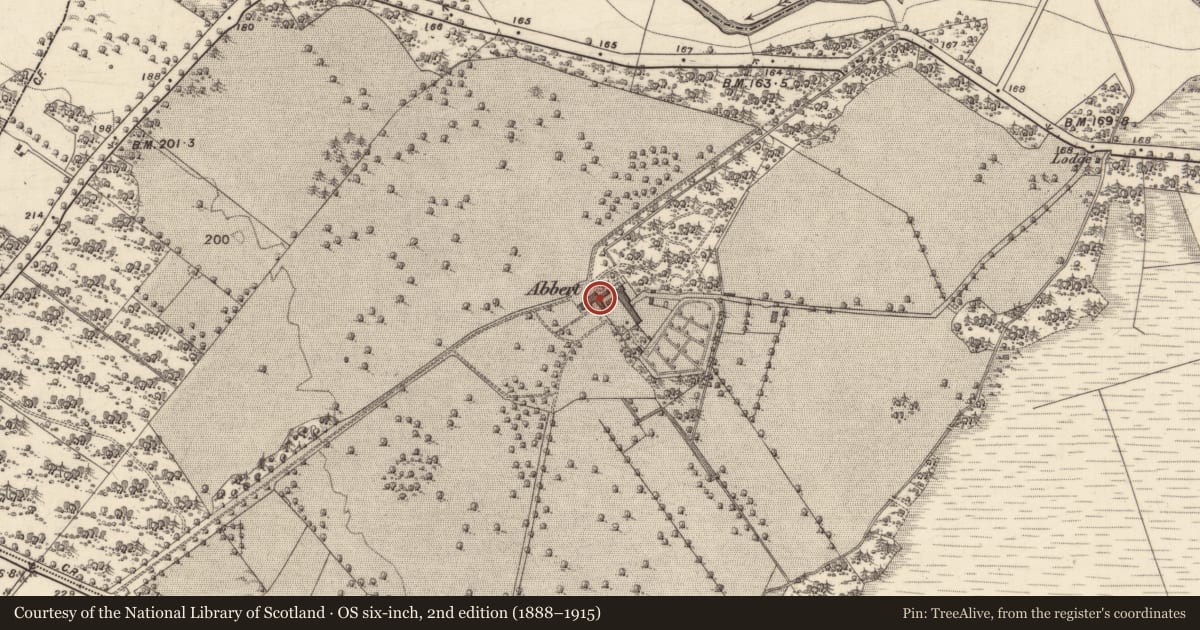 Ordnance Survey six-inch map, 2nd edition (1888–1915) covering the location of Country house, Abbert Demesne, County Galway, with a pin at the register's coordinates