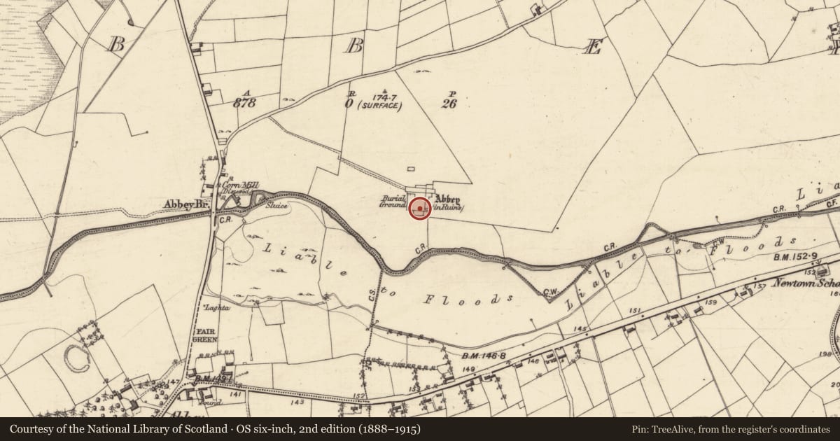 Ordnance Survey six-inch map, 2nd edition (1888–1915) covering the location of Graveyard, Abbey, County Galway, with a pin at the register's coordinates