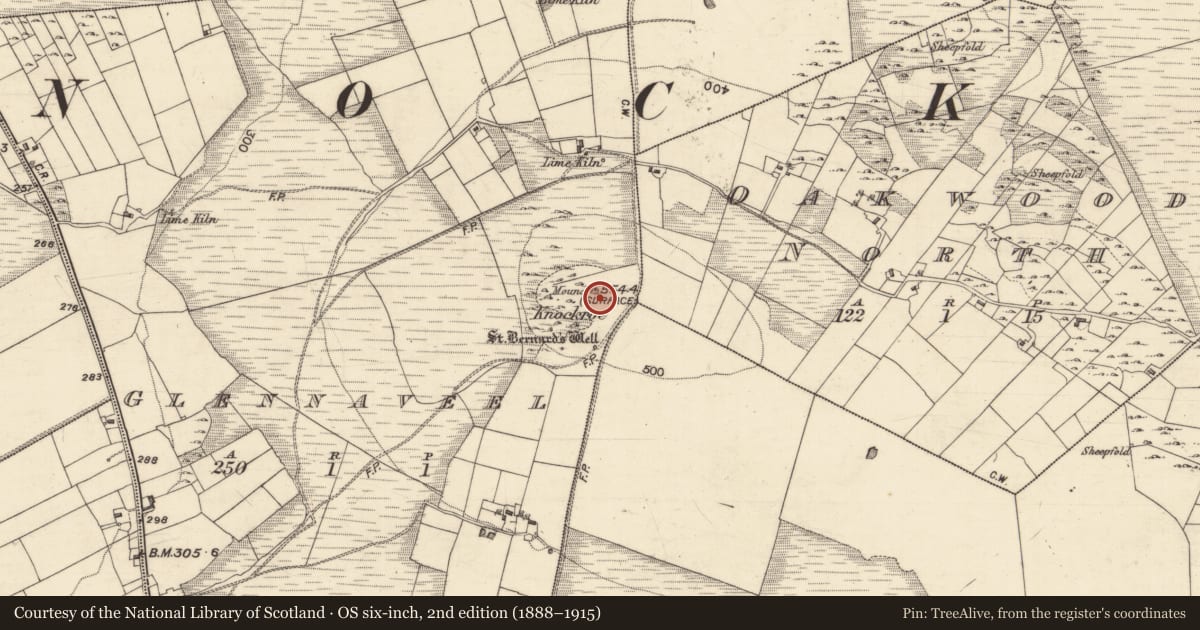 Ordnance Survey six-inch map, 2nd edition (1888–1915) covering the location of Cairn - unclassified, Glennaveel, County Galway, with a pin at the register's coordinates