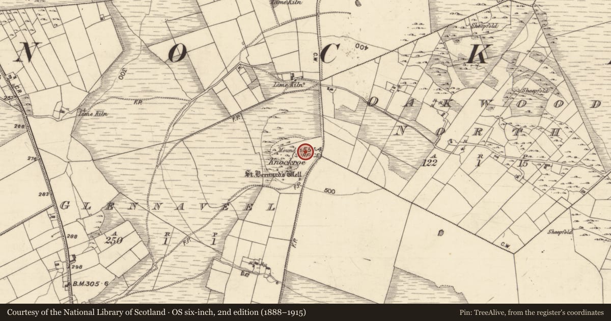 Ordnance Survey six-inch map, 2nd edition (1888–1915) covering the location of Cairn - unclassified, Glennaveel, County Galway, with a pin at the register's coordinates