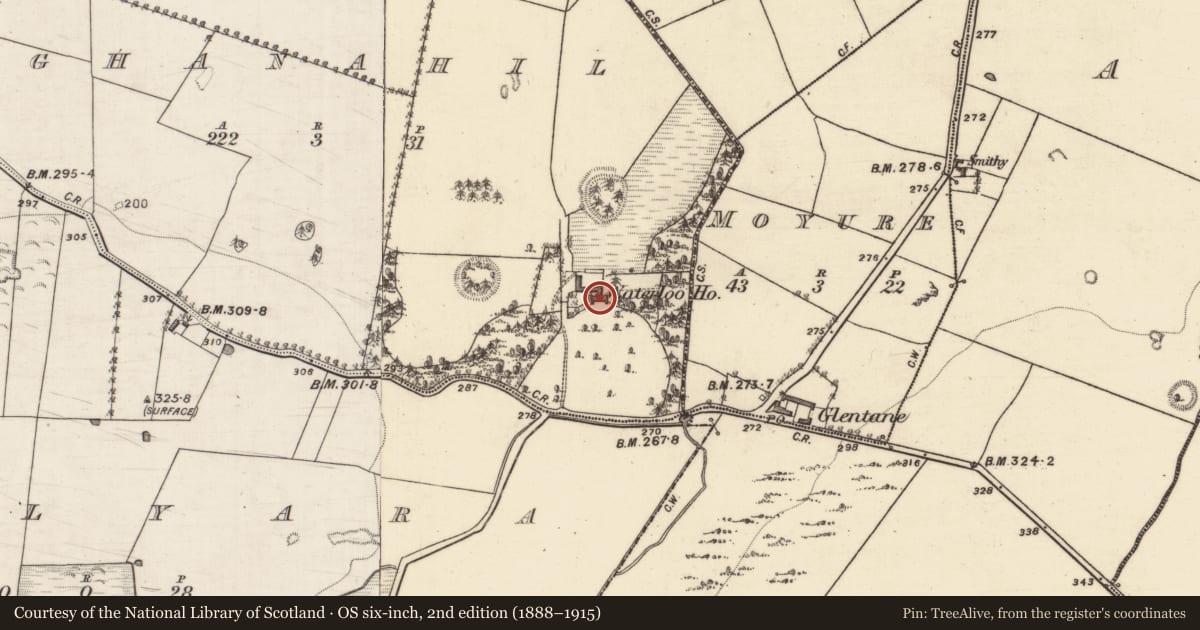 Ordnance Survey six-inch map, 2nd edition (1888–1915) covering the location of Country house, Aghanahil, County Galway, with a pin at the register's coordinates