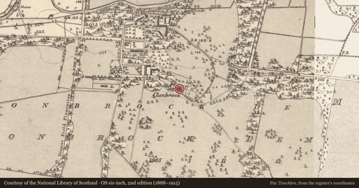 Ordnance Survey six-inch map, 2nd edition (1888–1915) covering the location of Country house, Clonbrock Demesne, County Galway, with a pin at the register's coordinates