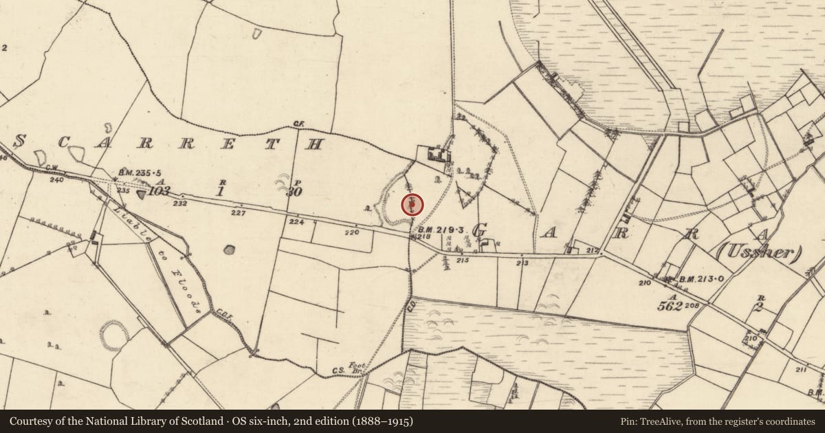 Ordnance Survey six-inch map, 2nd edition (1888–1915) covering the location of Enclosure, Garrafine (Ussher), Scarreth, County Galway, with a pin at the register's coordinates